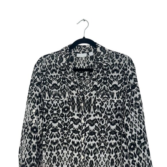 New York & Company Womens Leopard Print Button-Up Shirt Blouse SZ L - Picture 11 of 13